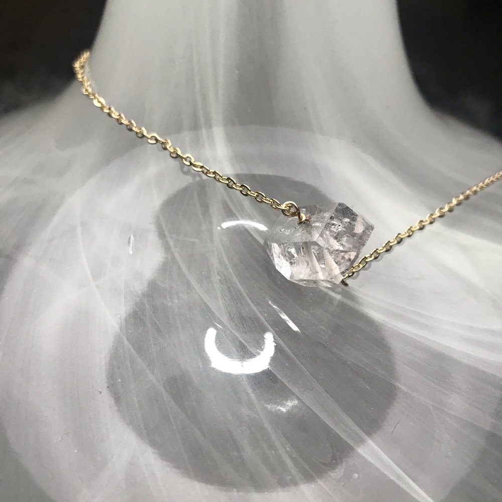 Raw Herkimer Diamond 14K Gold Plated Necklace